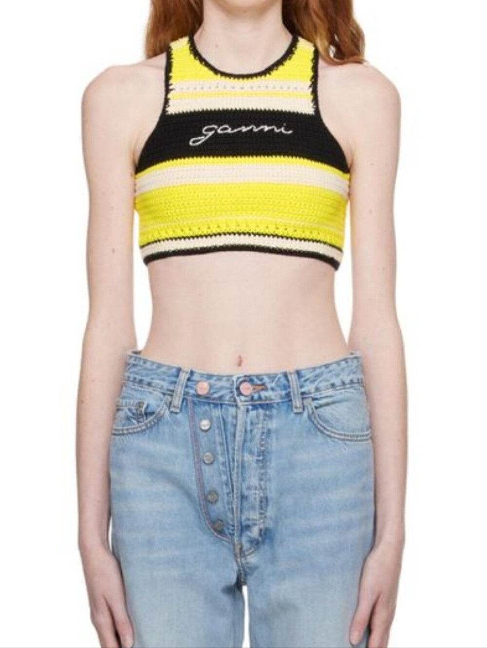Ganni Yellow Striped Crochet Eraser Back Beach To Basic Tank Top 34 2